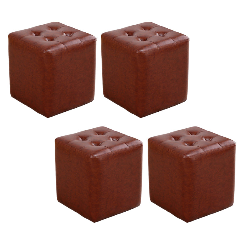 Modern Ottoman Cube Tufted Solid Color Leather Ottoman in Living Room