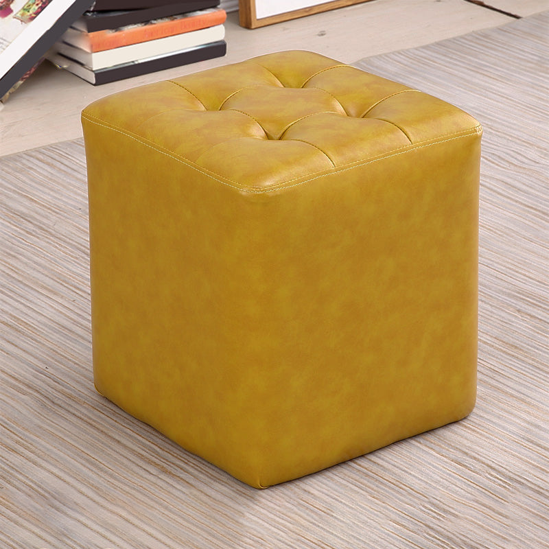 Modern Ottoman Cube Tufted Solid Color Leather Ottoman in Living Room