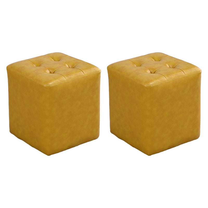 Modern Ottoman Cube Tufted Solid Color Leather Ottoman in Living Room