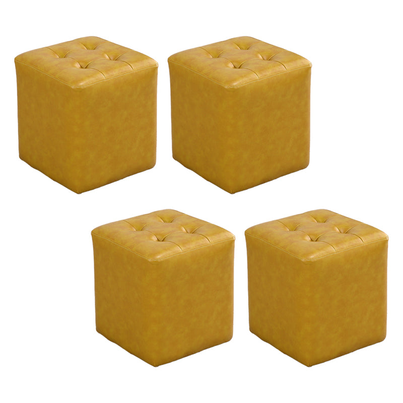 Modern Ottoman Cube Tufted Solid Color Leather Ottoman in Living Room