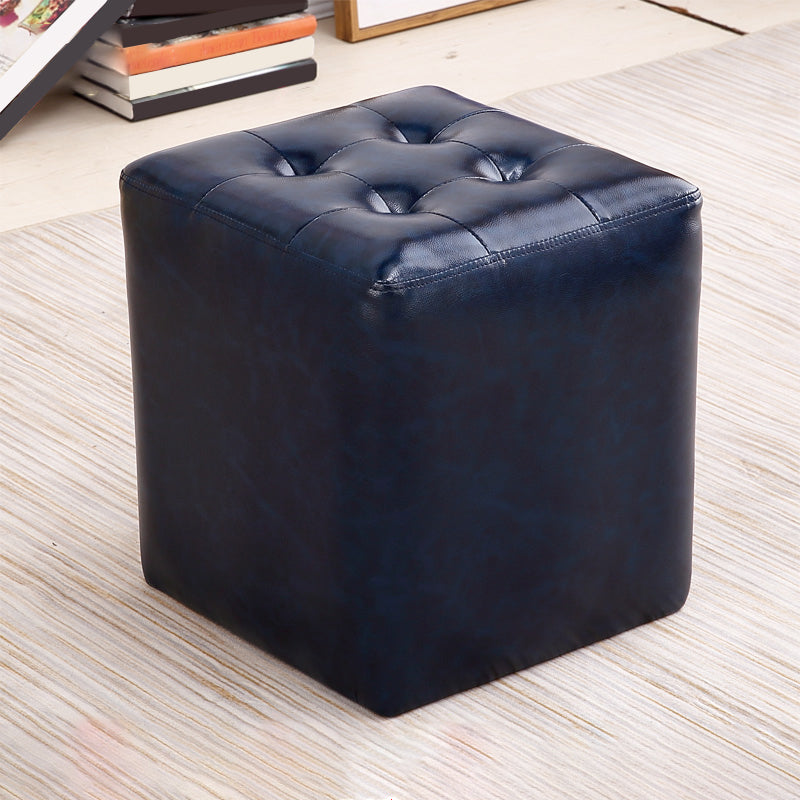 Modern Ottoman Cube Tufted Solid Color Leather Ottoman in Living Room