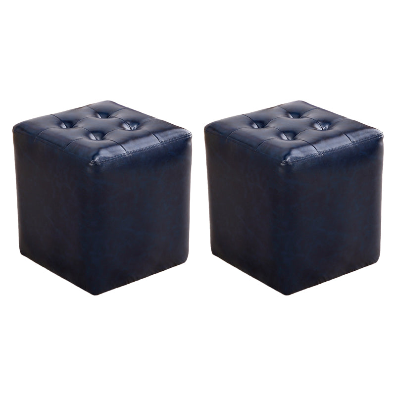 Modern Ottoman Cube Tufted Solid Color Leather Ottoman in Living Room
