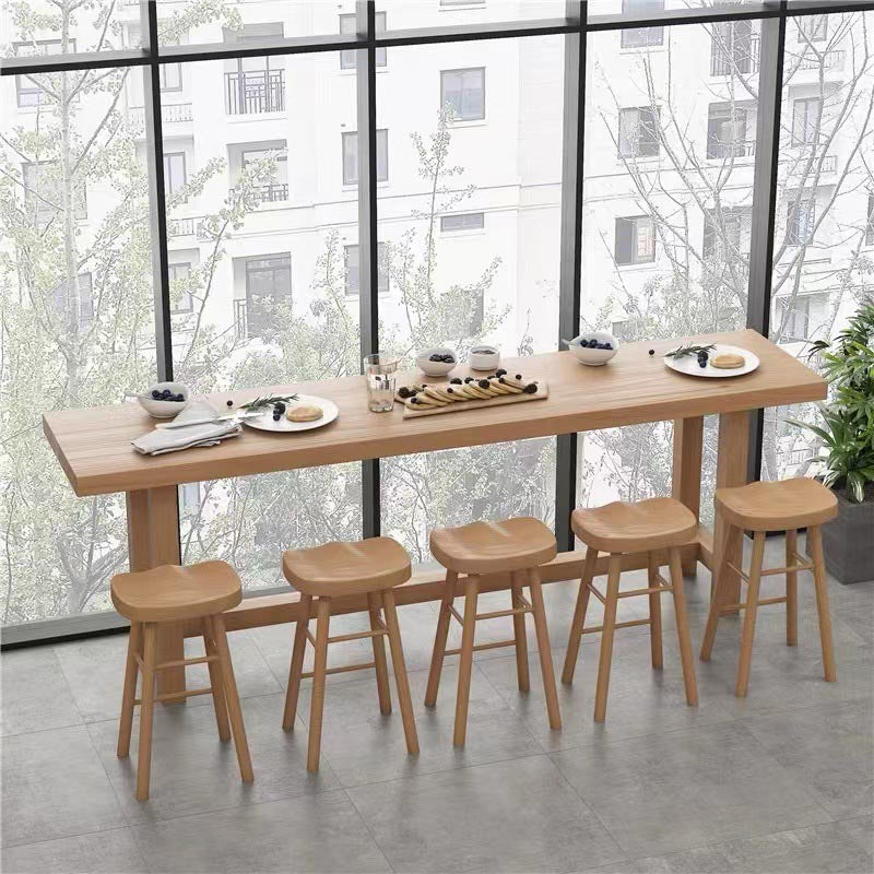 Modern Rectangle Table and Stool Set 1/2/6/11 Pieces Solid Wood Bar Table Set in Natural
