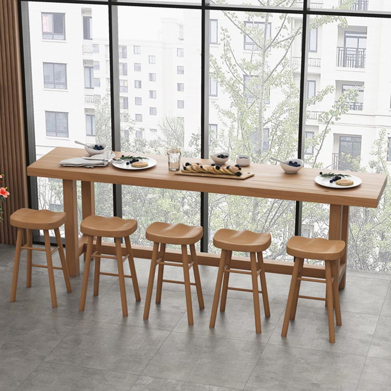 Modern Rectangle Table and Stool Set 1/2/6/11 Pieces Solid Wood Bar Table Set in Natural