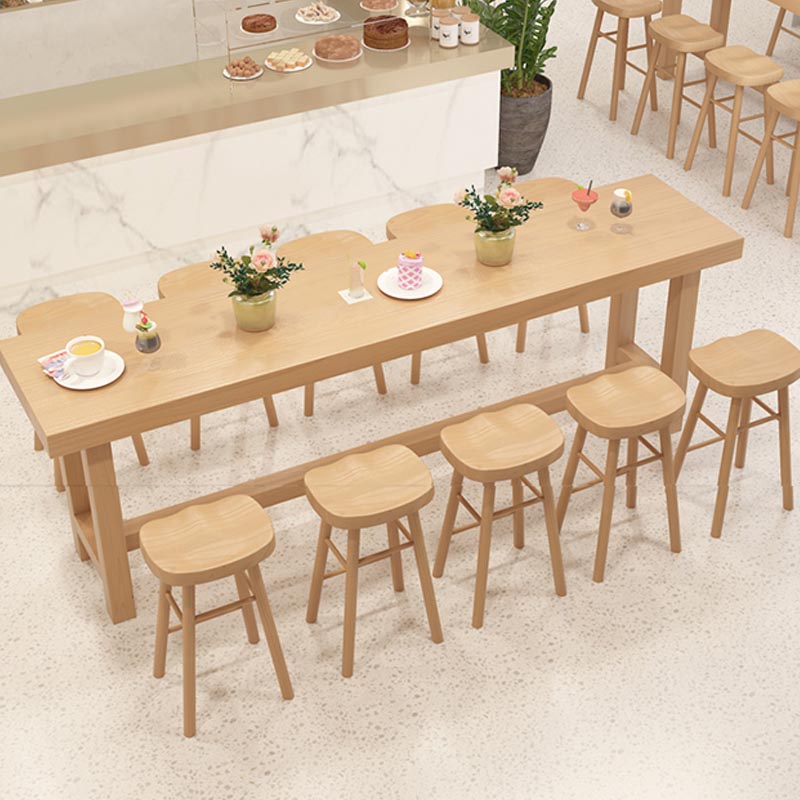 Modern Rectangle Table and Stool Set 1/2/6/11 Pieces Solid Wood Bar Table Set in Natural