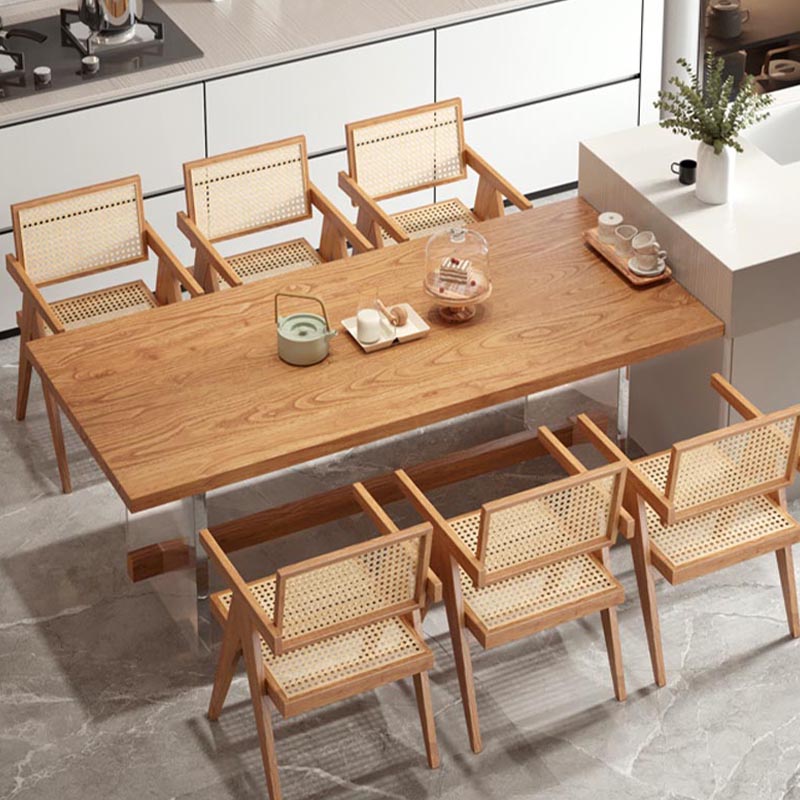 Rectangle 1/2/5/7 Pieces Dining Set Acrylic Base Dining Furniture in Natural