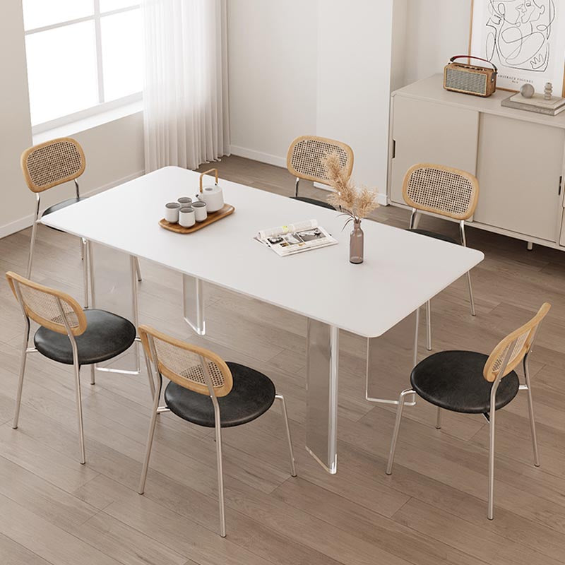 Modern White Dining Set Rectangle 1/2/4/5/7 Stone and Acrylic Pieces Dinette Set