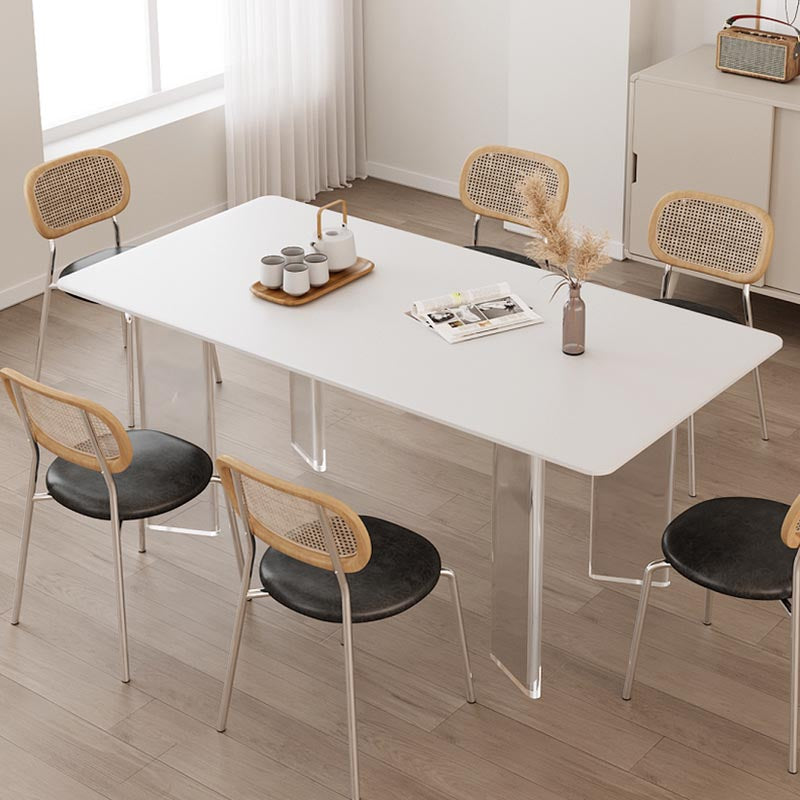 Modern White Dining Set Rectangle 1/2/4/5/7 Stone and Acrylic Pieces Dinette Set