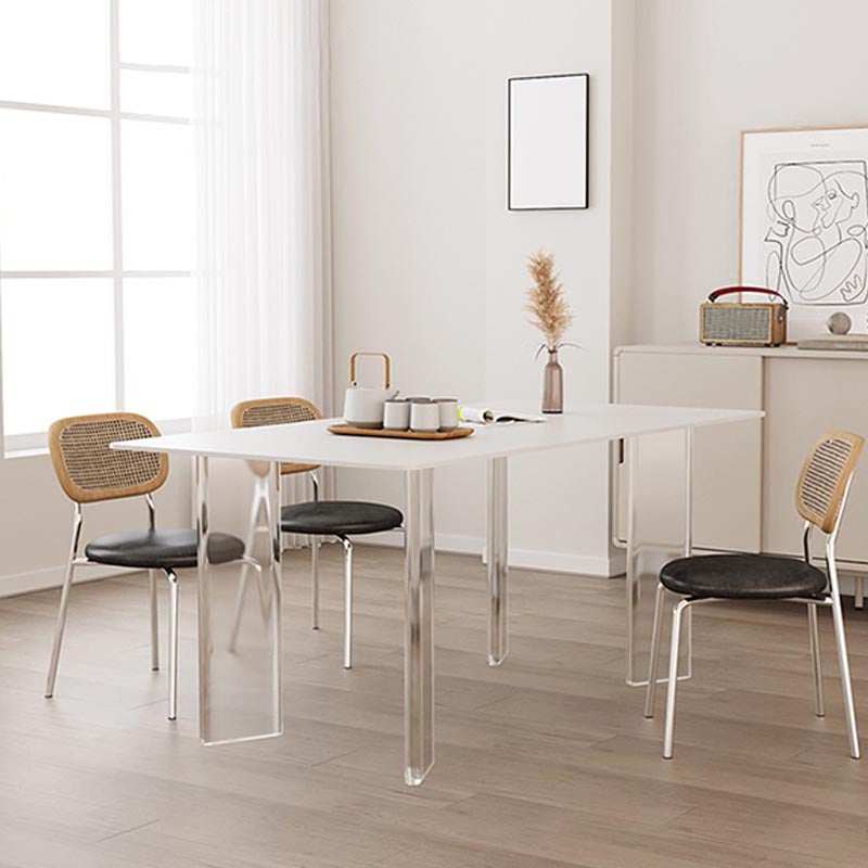 Modern White Dining Set Rectangle 1/2/4/5/7 Stone and Acrylic Pieces Dinette Set