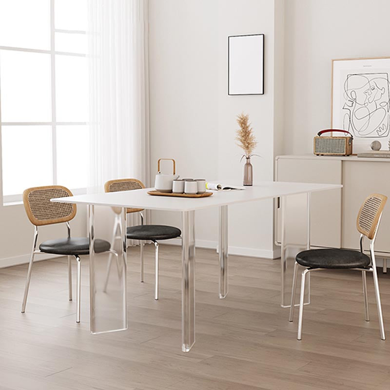 Modern White Dining Set Rectangle 1/2/4/5/7 Stone and Acrylic Pieces Dinette Set