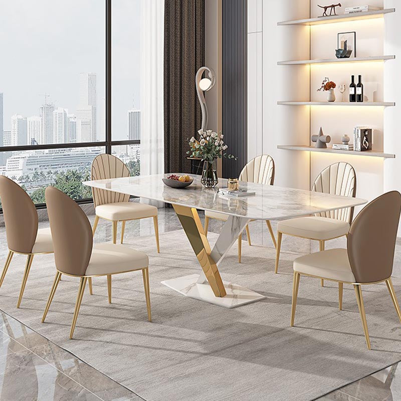 Glam Dining Table Set 1/2/5/7 Pcs Rectangle Dining Table with Upholstered Chairs