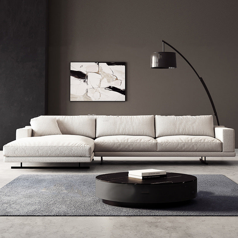 Square Arm Linen Sofa with Chaise Contemporary 4-Steater Loose Back Sofa in White