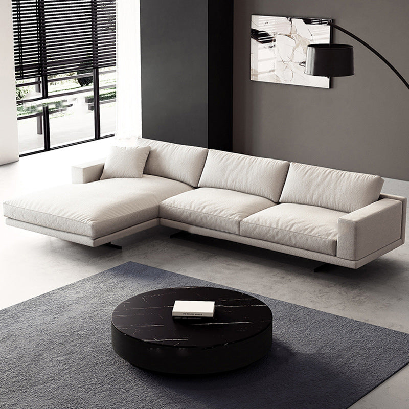 Square Arm Linen Sofa with Chaise Contemporary 4-Steater Loose Back Sofa in White
