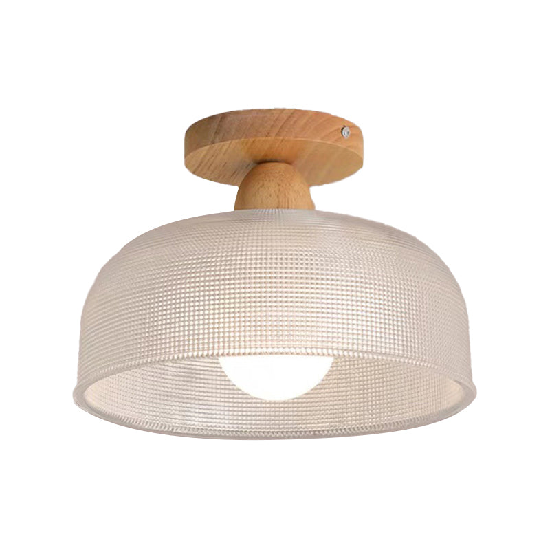 Modern Ceiling Light 1-Light Wooden Ceiling Mount Light with Glass Shade for Bedroom