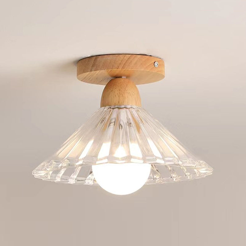 Modern Ceiling Light 1-Light Wooden Ceiling Mount Light with Glass Shade for Bedroom