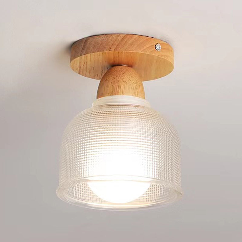 Modern Ceiling Light 1-Light Wooden Ceiling Mount Light with Glass Shade for Bedroom