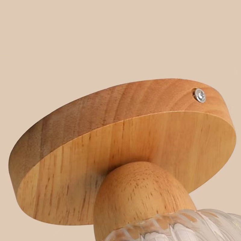 Modern Ceiling Light 1-Light Wooden Ceiling Mount Light with Glass Shade for Bedroom