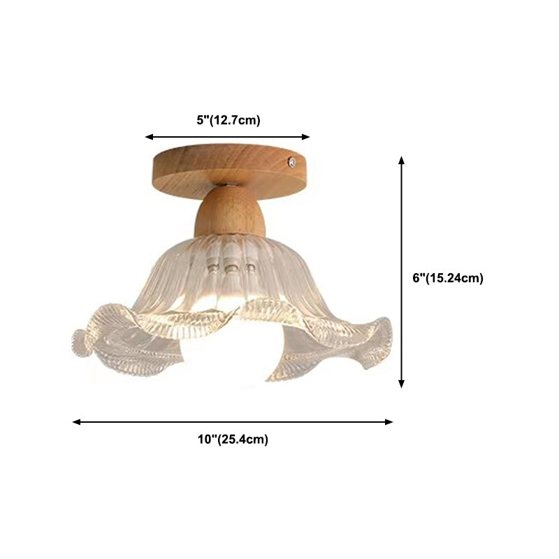 Modern Ceiling Light 1-Light Wooden Ceiling Mount Light with Glass Shade for Bedroom