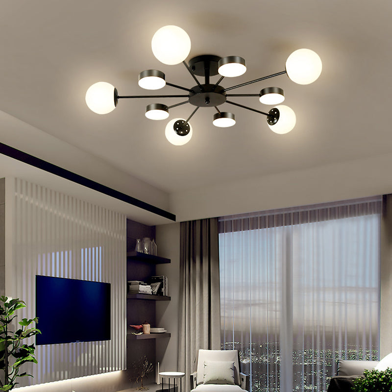 Industrial Starburst Flush Mount Ceiling Light Glass Multiple-Light Flush Mount in Black