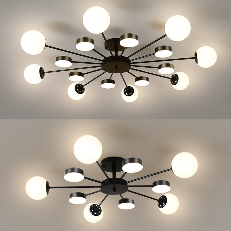 Industrial Starburst Flush Mount Ceiling Light Glass Multiple-Light Flush Mount in Black