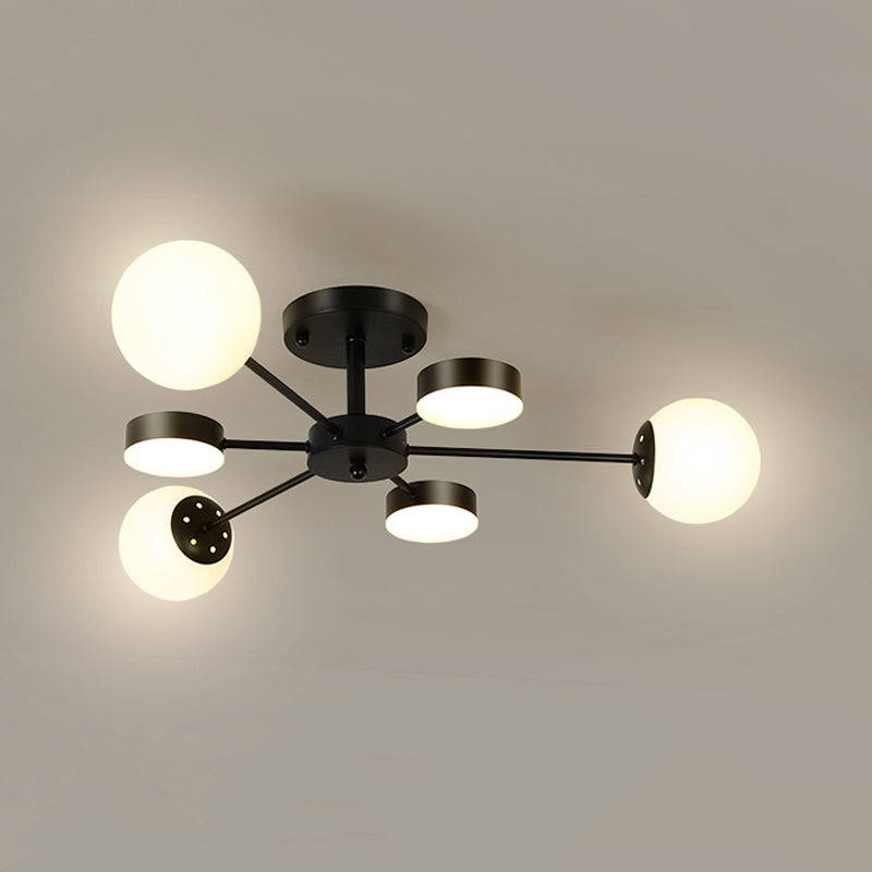 Industrial Starburst Flush Mount Ceiling Light Glass Multiple-Light Flush Mount in Black