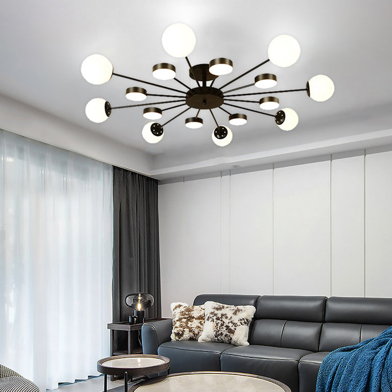 Industrial Starburst Flush Mount Ceiling Light Glass Multiple-Light Flush Mount in Black