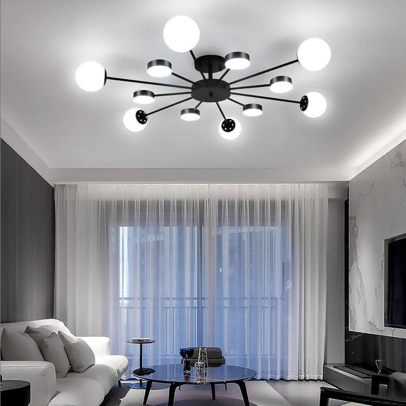 Industrial Starburst Flush Mount Ceiling Light Glass Multiple-Light Flush Mount in Black