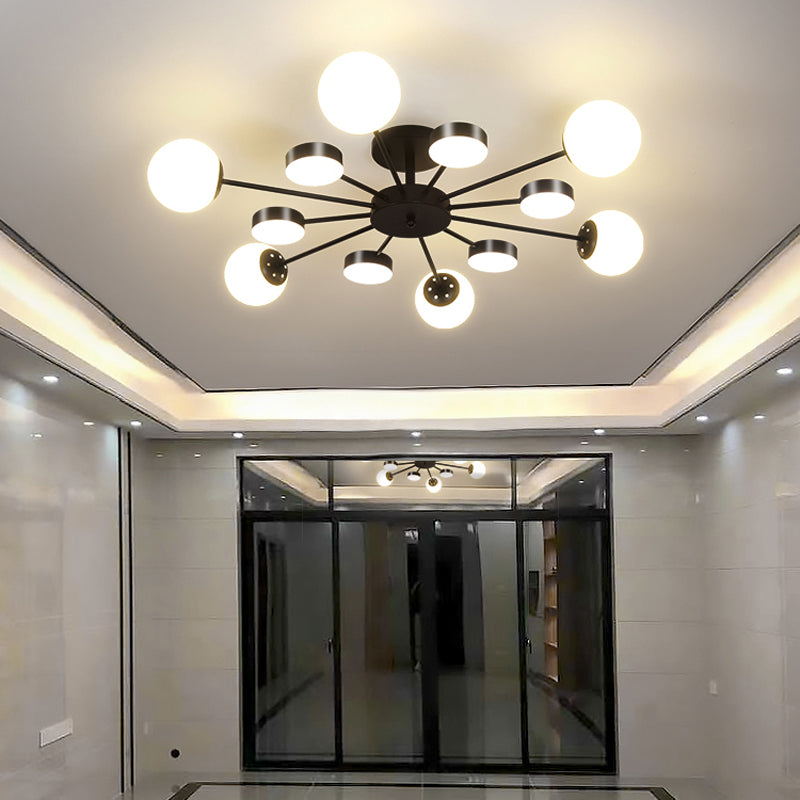 Industrial Starburst Flush Mount Ceiling Light Glass Multiple-Light Flush Mount in Black