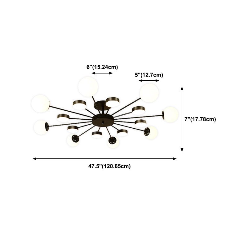 Industrial Starburst Flush Mount Ceiling Light Glass Multiple-Light Flush Mount in Black