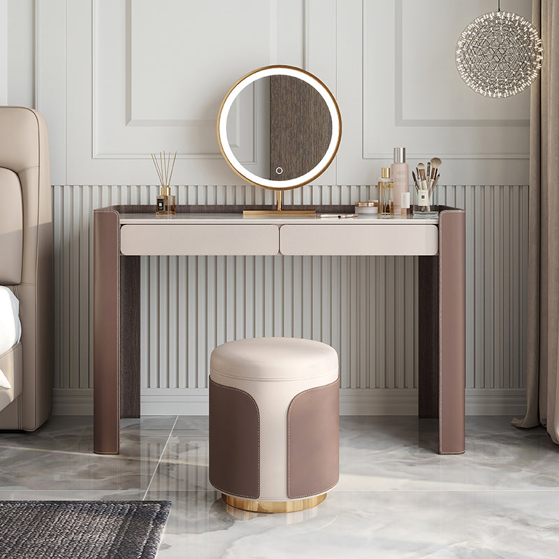 Glam Slate Top Makeup Vanity Set 2-Drawer Vanity Makeup Dressing Table Set