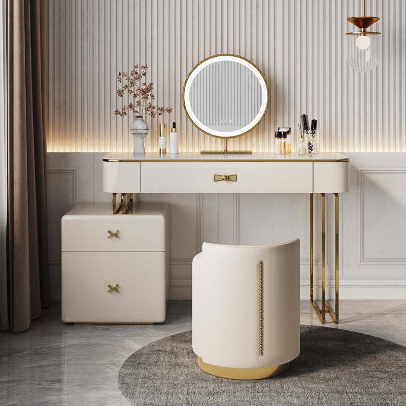 Glam Makeup Vanity Desk Table Slate Top Dressing Table with Drawer