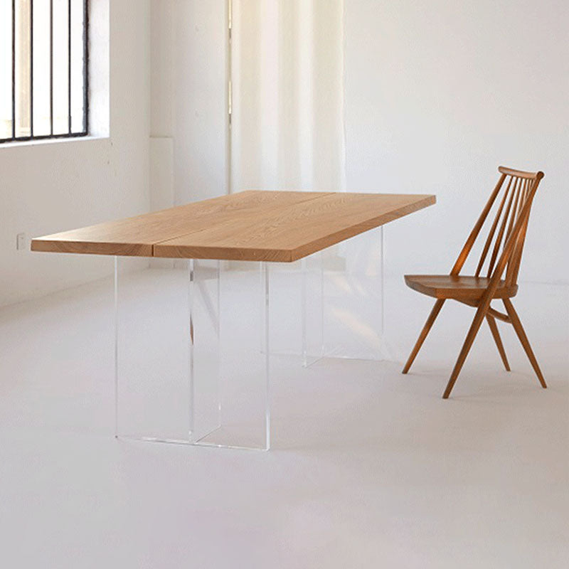 Solid Wood Top Dining Table Contemporary Table with Sled Base