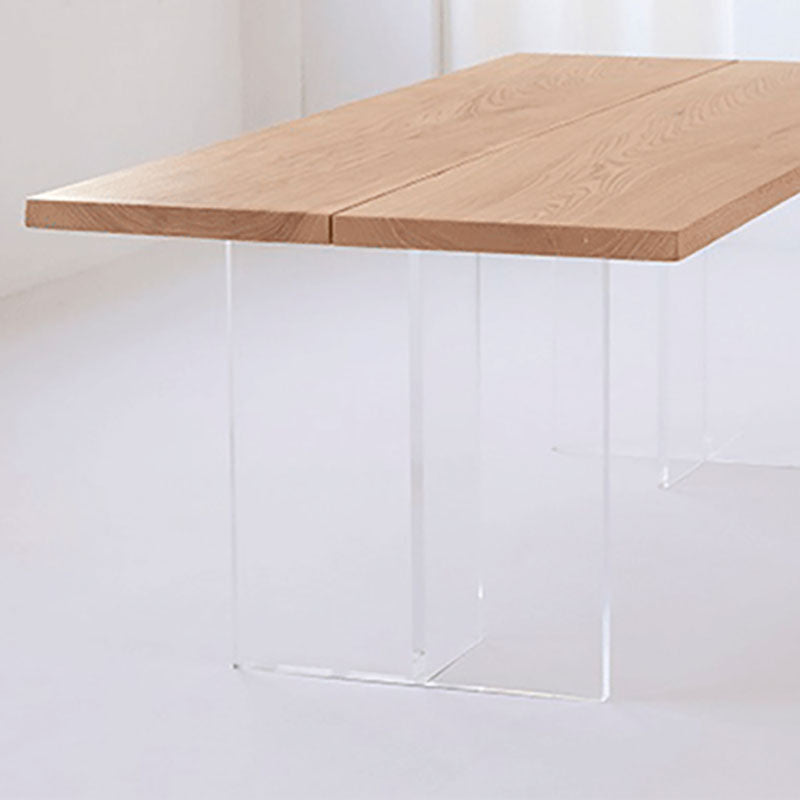 Solid Wood Top Dining Table Contemporary Table with Sled Base