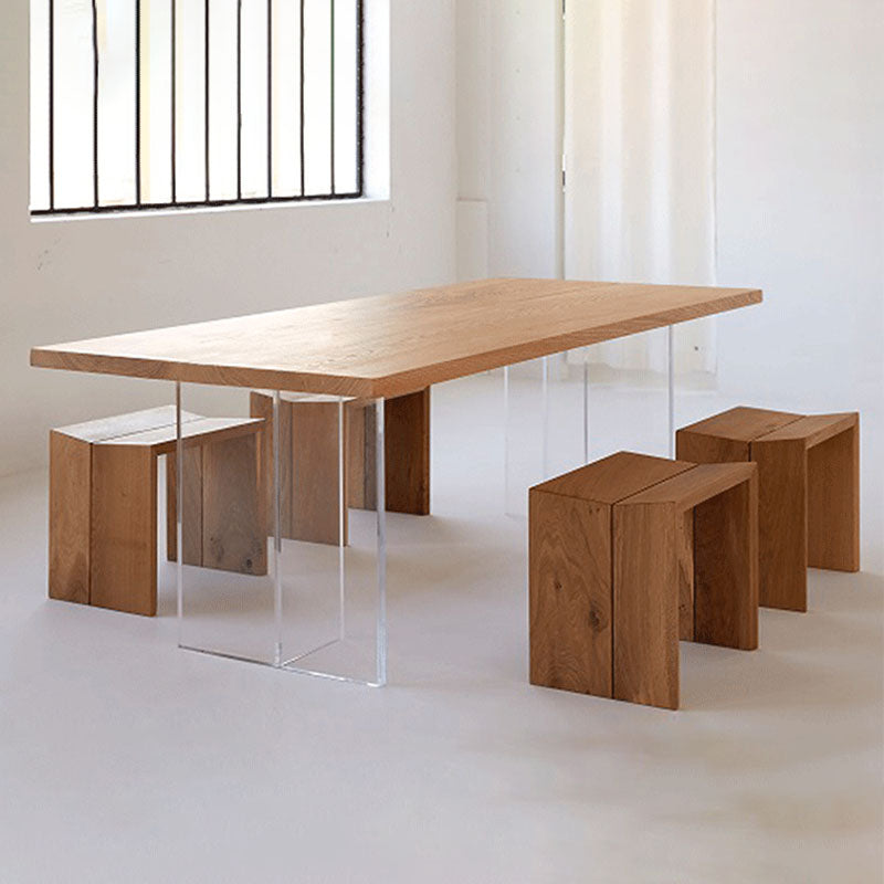 Solid Wood Top Dining Table Contemporary Table with Sled Base