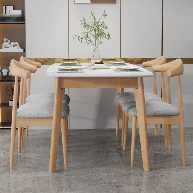 Rectangle Stone Top Table Mid-Century Modern Dining Table with 4 Wood Legs without Chair