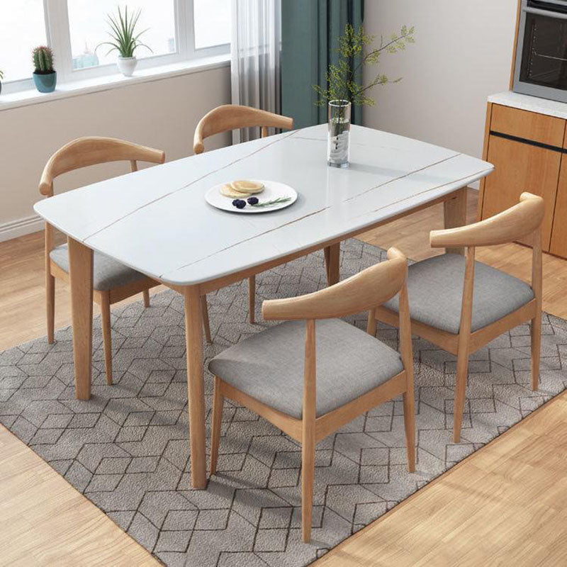 Rectangle Stone Top Table Mid-Century Modern Dining Table with 4 Wood Legs without Chair