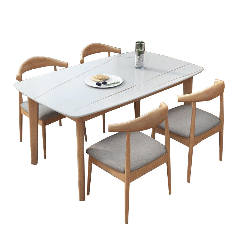 Rectangle Stone Top Table Mid-Century Modern Dining Table with 4 Wood Legs without Chair