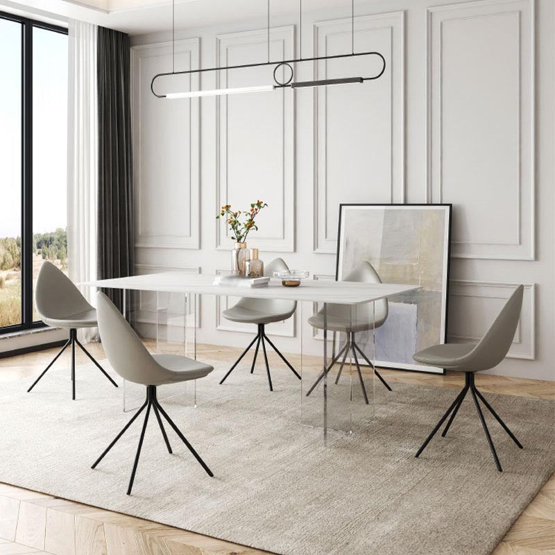 Modern Stone Double Pedestal Dining Table White Rectangle Table for Kitchen