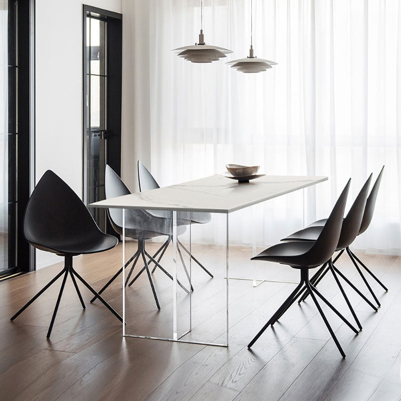 Modern Stone Double Pedestal Dining Table White Rectangle Table for Kitchen