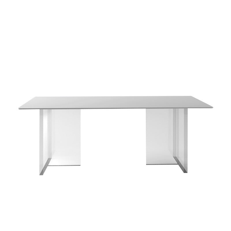 Modern Stone Double Pedestal Dining Table White Rectangle Table for Kitchen
