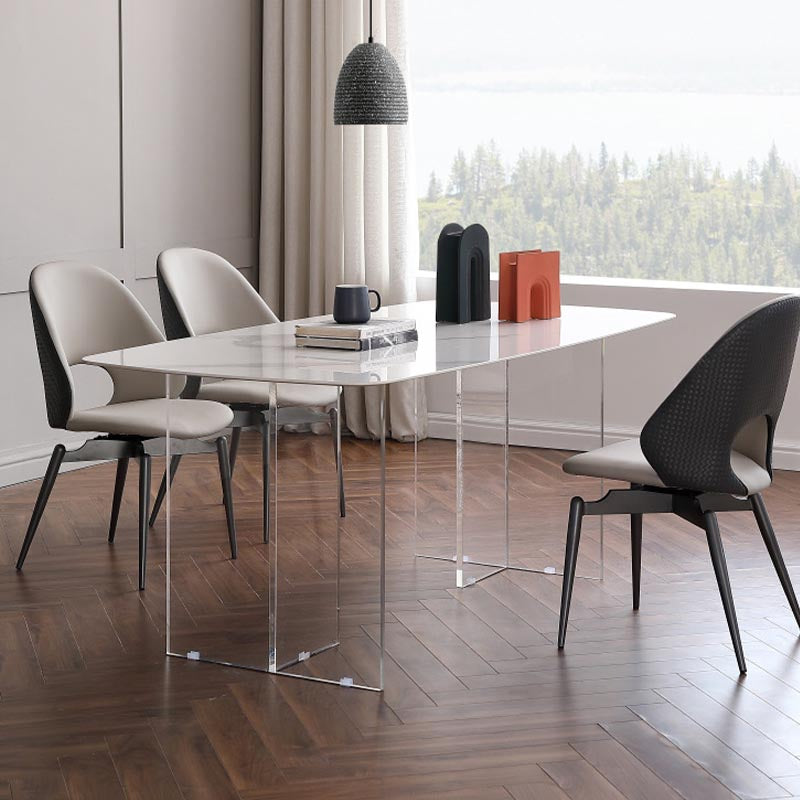 Modern Stone Double Pedestal Dining Table White Rectangle Table for Kitchen