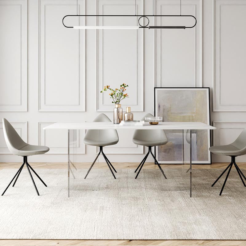 Modern Stone Double Pedestal Dining Table White Rectangle Table for Kitchen