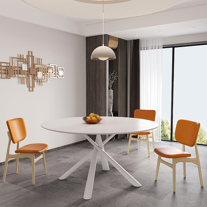 Living Room Round Stone Top Dining Table Contemporary White Base Dining Table