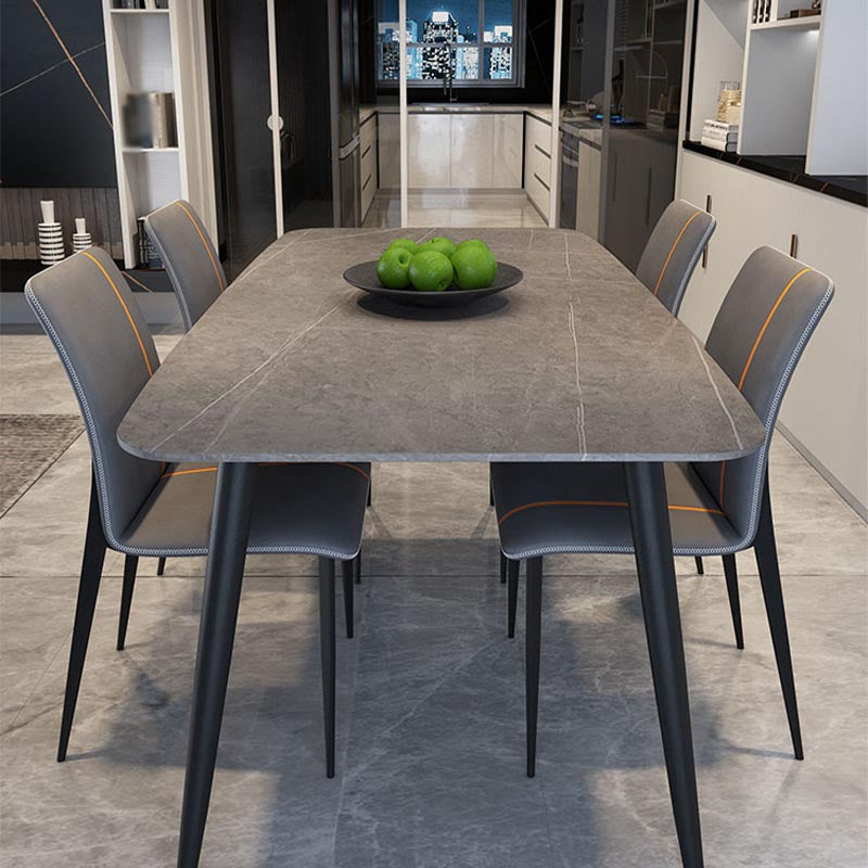 Industrial Rectangle Dining Site Table Stone Top Metal Dining Table in Grey