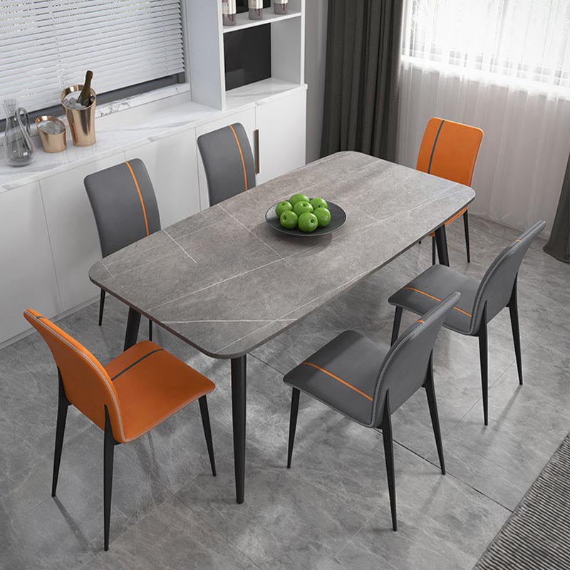 Industrial Rectangle Dining Site Table Stone Top Metal Dining Table in Grey