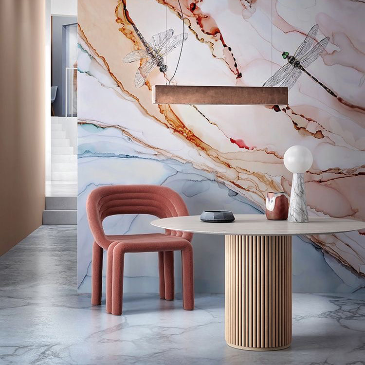 Modern Natural Pedestal Dining Table Round Solid Wood Dining Site Table