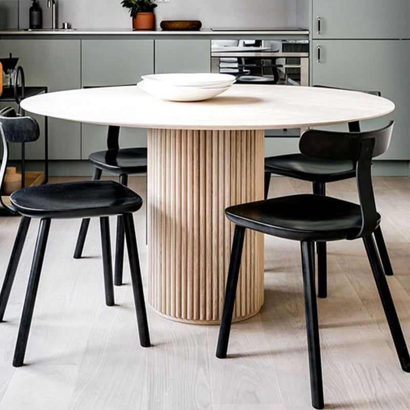 Modern Natural Pedestal Dining Table Round Solid Wood Dining Site Table