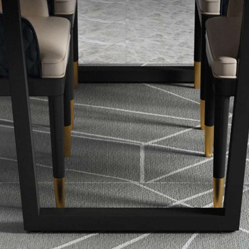 Rectangle Black Base Dining Table Modern Stone Double Pedestal Table