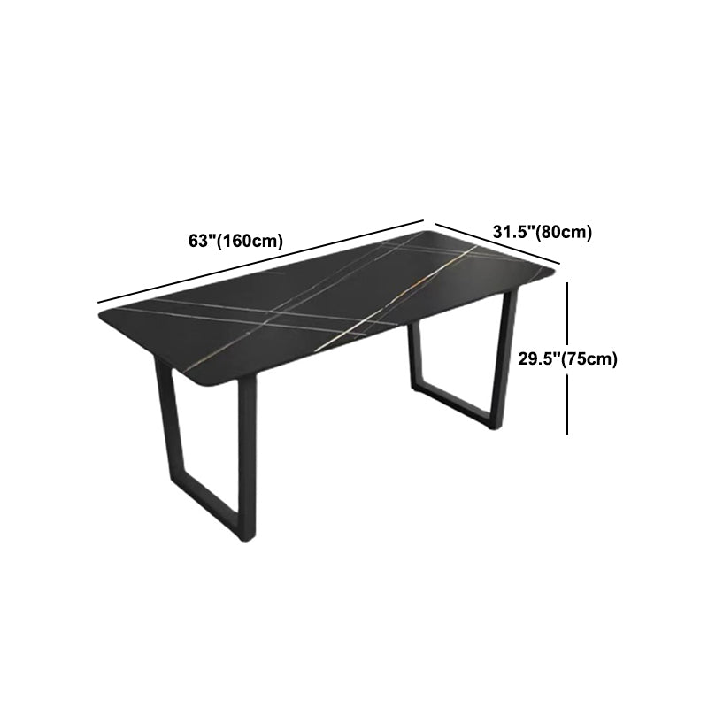 Rectangle Black Base Dining Table Modern Stone Double Pedestal Table