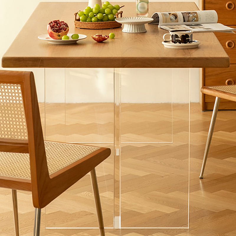 Pine Solid Wood Dining Site Table Modern Acrylic Double Pedestal Table